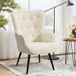 Wingback tugitool, elutuba, skandinaavia stiilis, l&otilde;&otilde;gastav tool, Sherpa Bouc&eacute; k&otilde;rge seljatoega, lamamistool, polsterdatud tool elutuppa, magamistuppa, t&ouml;&ouml;ruumi, k&uuml;lalistetuppa, valge