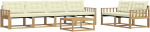 Outdoor-Sofa-Set aus Akazienholz, 7-teilige Loungem&ouml;bel-Garnitur f&uuml;r 6 Personen, Modulares Gartenm&ouml;bel-Set mit Tisch und Polstern, f&uuml;r Terrasse und Garten, 79 x 79 x 37 cm