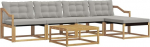 Gartenm&ouml;bel Set 6-teilig, Outdoor Sofa-Garnitur aus Akazienholz und Textilene, Modulares Lounge-Set mit Tisch und Sitzkissen f&uuml;r Garten und Terrasse, Wei&szlig; und Hellgrau