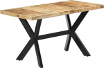 vidaXL Massiivne t&ouml;&ouml;tlemata mangopuidust s&ouml;&ouml;gilaud terasest ristraamiga k&ouml;&ouml;gilaud s&ouml;&ouml;gilaud puidust laud Massiivpuidust laud 140 x 70 x 75 cm terasest jalad