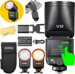 Godox V1 Mid O kaamera v&auml;lklambi Olympus Panasonic kaameratele, 55 W, 2,4 GHz TTL 1/8000 HSS, 650 v&auml;lku t&auml;isv&otilde;imsusel, 1,7 s laadimisaeg, 7,2 V/2200 mAh liitiumaku, 2 W LED reguleerimisvalgus koos