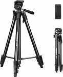 CAMBOFOTO 134 cm Lightweight Smartphone Tripod, Aluminium Tripod with Phone Holder, Compatible with iPhone, Android Smartphones, Digital SLR Cameras and System Cameras