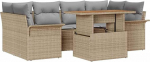 7-teiliges Garten Sofa Set mit Kissen Beige Poly Rattan Gartenlounge Model3358023