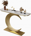 Halbmond-Konsolentisch im Industriestil, schmaler Eingangstisch mit Metallfu&szlig;, eleganter Flur-Akzenttisch f&uuml;r Wohnzimmer und Foyer, Gold-Finish, 150 cm