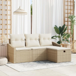 4-teiliges Garten Diivan Set mit Kissen Beige Poly Rattan Gartenlounge Model3360582