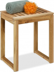 Relaxdays Wooden Stool H x W x D: 46 x 40 x 30 cm, up to 80 kg, Bathroom Stool, Side Table, Living Room, Flower Stool, Natural