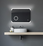 Talos Harmony LED Bathroom Mirror with Lighting - 80 x 60 cm - Backlit Room Light - Illuminated Cosmetic Mirror with 3x Magnification - Digital Clock - High-Quality Aluminium Frame
