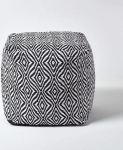 Homescapes Trance Cube Seat 40 x 40 cm, Black and White Pouf with Ethnic Pattern, Cube Stool Handmade with Cover Made of Recycled Fibres