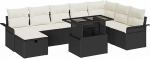 Rantry 9-teiliges Garten Sofa Set mit Kissen Schwarz Poly Rattan Gartenlounge Model3359694