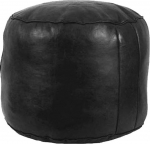 Black Genuine Leather Handmade Moroccan Fes Footstool - Fair Trade