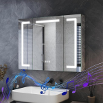 SUNXURY Vannitoa peegelkapp koos valgustusega, 80 x 60 x 12,5 cm, LED-peegelkapp dimmerdusega, reguleeritav klaasist riiul, Bluetooth, puutetundlik l&uuml;liti ja pistikupesa, uduvastane, alumiiniumist vannituba