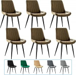 JIJIAN s&ouml;&ouml;gitoa toolid, komplekt 6, k&ouml;&ouml;gitoolid, polsterdatud toolid, elutoa toolid, disaintoolid seljatoega, sametist iste mustade metalljalgadega, pruunid