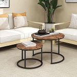 DUMEE &uuml;mmargune pesitsev kohvilaud, komplekt 2, virnastatavad k&uuml;ljelauad, diivanipoolsed lauad, t&ouml;&ouml;stuslik puidust kokteililaud, terasmetallist raamiga akenterm&ouml;&ouml;bel, elutuppa, must ja maal&auml;hedane pruun