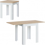 Dmora - V&auml;ljat&otilde;mmatav Newarki laud, kokkuklapitav s&ouml;&ouml;gilaud raamatute avaga, kokkuklapitav k&uuml;ljelaud, 67 x 67/135 x 79 cm, valge ja tammepuust.