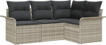 4-teiliges Garten Sofa Set mit Kissen in Hellgrau Poly Rattan, 2-Sitzer Garten Sofa mit Stauraum & Kissen in Hellgrau Poly Rattan Gartenlounge Model3354011
