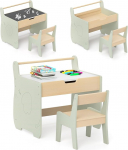 FANTASK 3-in-1 laste istumiskomplekt, laste laud ja tooli komplekt koos tahvli ja kriiditahvliga ning hoiuruumiga, istumiskomplekt, tegevuslaua komplekt koos paberirulli hoidjaga lastele alates 3. eluaastast.