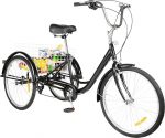 chennnls 26-tolline 8-k&auml;iguline kolmjalgne jalgratas t&auml;iskasvanutele, jalgratas suure korviga, reguleeritav iste Cruiser Trike Road Bike meestele, naistele, eakatele inimestele (must valge)
