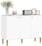 HOMCOM Sideboard Storage Unit 2 kapid 3 uksed nikerdatud jooned Reguleeritavad riiulid Kullatud terasest jalad Valge