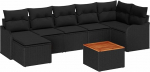 8-teiliges Garten-Sofa-Set mit Kissen Schwarz Poly Rattan Akazie, 2-Sitzer Garten-Sofa mit Kissen Schwarz Poly Rattan Gartenlounge Model3347485