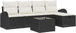 6 Teile Garten Diivan Set mit Kissen Schwarz Poly Rattan, 2-Sitzer Garten Diivan mit Stauraum & Kissen Schwarz Poly Rattan Gartenlounge Model3360398