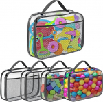 Set of 4 XL PVC Toy Storage Bags, Waterproof with Zip and Mesh Compartments, for Building Blocks, Bath Toys, Puzzle (34 x 7.6 x 26.5 cm)