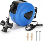 Fiqops automaatne kaablirull 20 m + 1,5 m, kaablirull seinale paigaldatav, 180&deg; k&uuml;lgsuunaline p&ouml;&ouml;ratav, automaatne kaablirull t&ouml;&ouml;koja ja riiuli jaoks, stop-funktsiooniga, kaablirull (kolmepooluseline pistik)