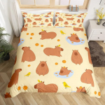 Homewish Capybaras Duvet Cover 155 x 220 cm Cute Brown Capybaras Comforter Cover for Toddlers Teens Youth, Cartoon Bird Capybara Orange Bedding Set with 1 Pillowcase, Yellow Brown