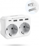 LENCENT Travel Adapter USA Germany Plug, Type B Power Adapter, Travel Plug with 1 USB-C & 3 USB-A Ports, Double EU Schuko to USA for American, Mexico, Canada, Thailand, Costa Rica Sockets