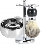 Shaving Set, Luxury Men's Gift Set: Pure Badger Hair Shaving Brush + Shaving Brush Holder + Bowl