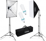 Softbox fotostuudio komplekt, FGen fotovalgus 2 x 50 x 70 cm valgustus fotostuudiote jaoks koos E27 pesa 135 W 5500 K fotolambiga ja 2 m reguleeritava valguse stendiga stuudio portreede, tootefotograafia jaoks