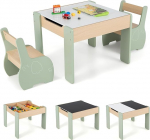 FANTASK Children's Table with 2 Chairs, 3-Piece Children's Wooden Furniture Set with Reversible & Removable Table Top