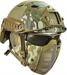 MH Taktik Fast Helmet Combined with Foldable Ear Protection Half Face Mesh Mask and Goggles for Airsoft Paintball CS Game