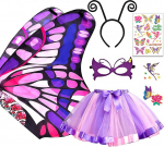 Tacobear Pack of 5 Butterfly Costume Children Girls Butterfly Wings with Mask Tutu Skirt Tulle Skirt Headband Tattoos Butterfly Cape Wings Halloween Costume Carnival Cosplay