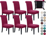 SPRINGRICO 6 Pack Dining Room Chair Covers with seat Belt, Stretch Parsons Chair Slipcover Washable Kitchen Dining Chair Cover Removable Seat Protector Set of 6, S3- Burgundy
