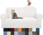 YEMYHOM Sofa Cover Jacquard Design High Stretch 2 Cushion Couch Pet Dog Cat Non-Slip Magic Elastic Furniture Protector (M, White)