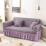 Stretch Sofa Slipcover with Ruffle Skirt, 1 Piece, Couch Sofa Cover, Furniture Protector, Soft with Elastic Bottom for Kids, 3D Bubble Spandex Jacquard Fabric (3 Seater)