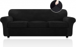 FestiCorp Velvet Diivan Cover, diivanikatted 3 padjadele Diivan Slipcovers diivanitele 3 padjaga, Stretch 4 t&uuml;kki Diivan Cover paks m&ouml;&ouml;bel katted koertele lemmikloomadele, &uuml;lepinnaline diivan, must