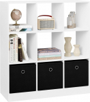 WOLTU SK041ws Bookcase Bookcase Standing Shelf Cube Shelf Storage Shelf Room Divider Office Shelf with 9 Compartments 3 Drawers Made of Non-Woven Fabric for Living Room Bedroom Office White