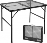 E EASTSTORM Kokkupandav telkimislaud, 90 x 60 cm, aia laud, grill-laud metallist v&otilde;rgukattega, kerge ja kaasaskantav, v&auml;ike laud, kokkupandav laud, 2 reguleeritava k&otilde;rgusega (42/66 cm) piknikuks, telkimiseks (must)