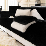 KCCRHIN Paks k&uuml;&uuml;lik pluusist diivanikate 2 3 4-kohaline diivanikate nurgas diivani kaitsekate pehme soe diivanikate nurgale L-kujuline diivanikate libisemisvastane diivanikate, must, 70 x 180 cm.