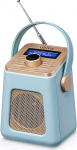UEME Mini DAB+ DAB digitaalne raadio ja FM-raadio Bluetooth-k&otilde;lariga, &auml;ratuskellaga ja nahast kaunistusega (sinine)