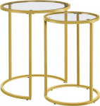 Yaheetech 2 &uuml;mmarguse k&uuml;ljelaua komplekt Klaasist kohvilaud elutuppa Moodne disain Metallist raam Mustard Kuld 49,5 x 49,5 x 59 cm