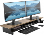 Monitori tugi Dual Monitor Stand laua jaoks, puidust riiul laua jaoks koos nutitelefoni ja tahvelarvuti hoidja ja hoidjaga (108 cm, must ja tume bambus)