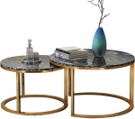 Modernes, Schlichtes rundes Couchtisch-Set mit Metallgestell, 2er-Set, sobiv B&uuml;ro, Wohnzimmer, Schlafzimmer, Balkon v&otilde;i als Wohnaccessoire.(Small).
