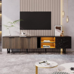 200 cm TV-kapp musta marmorse v&auml;limusega, tumeda puidumassiiviga uksed, reguleeritav LED-valgustus, kaks ust ja kaks sahtlit.