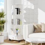 P&ouml;&ouml;rlev raamaturiiul sahtlitega, 360 kraadi seisev riiul ratastel, raamaturiiulid lastele ja t&auml;iskasvanutele, magamistuppa, elutuppa, &otilde;ppetuppa (F-valge, 3 riiulit)