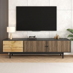 180 cm TV Lowboard 2 uksepaneeliga, mis on valmistatud veelaine mustriga, TV kapp 3 sahtliga, TV kapp umbes 70-tollise teleri jaoks, TV kapp elutuppa, puidust ja mustast materjalist