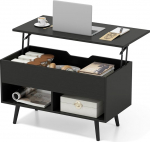 COSTWAY kohvilaud reguleeritava k&otilde;rgusega, diivanilaud t&otilde;stetava laua ja 2 avatud riiuliga, pikendatav elutoa laud, puidust kohvilaud elutuppa, kontorisse, 80 x 40 x 46-60 cm (must)