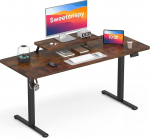 Sweetcrispy k&otilde;rgusreguleeritav laud koos monitori alusega, 160 x 60 cm laud, elektriliselt reguleeritav k&otilde;rgus, ergonoomiline seisev laud, arvutilaud, seisev laud, Vintage Brown