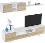 Habitdesign, elutoa m&ouml;&ouml;blikomplekt koos TV-kapiga, kaasaegne disain k&otilde;rgl&auml;ikega valgest ja kanada tammepuust, mitmek&uuml;lgne kombinatsioon, m&otilde;&otilde;tmed: 200 x 46 x 41 cm (S x K x S), mudel Belus